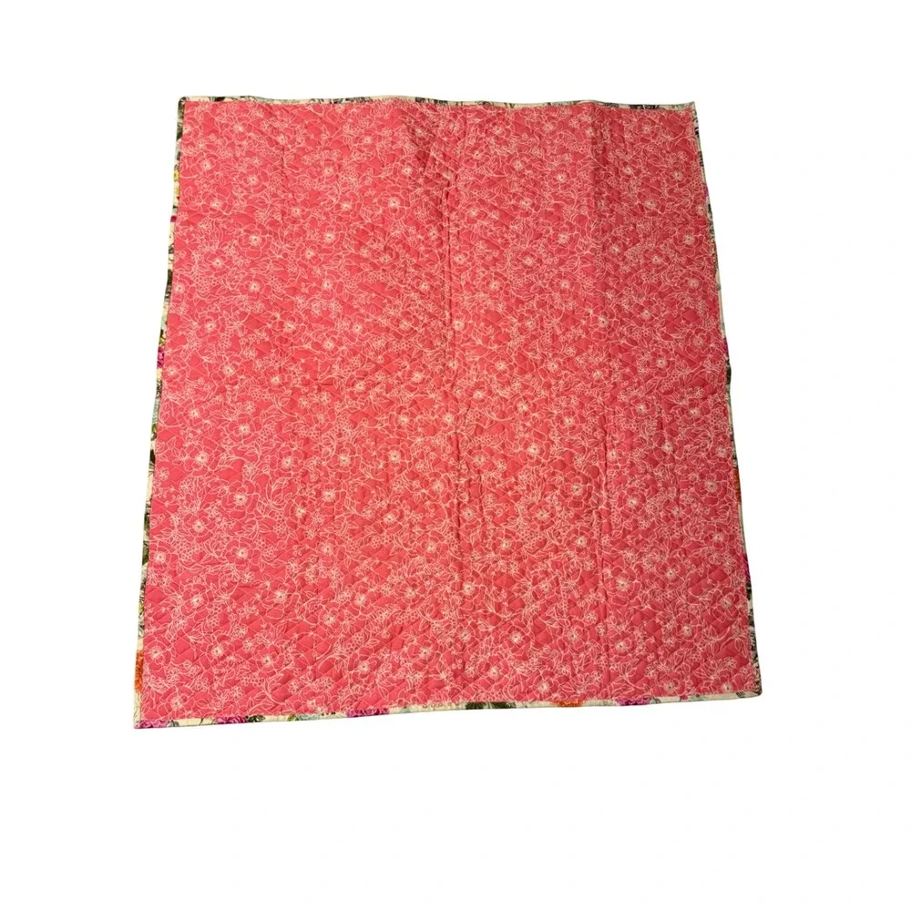 Floral Quilted Throw Blanket Reversible Peach Pink Green‎ 40x40 Decor